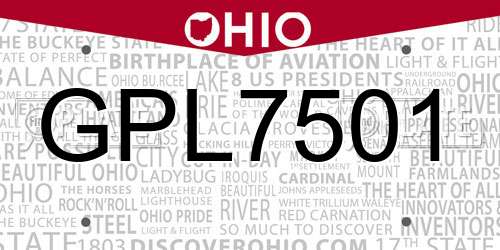 GPL7501 Ohio License Plate