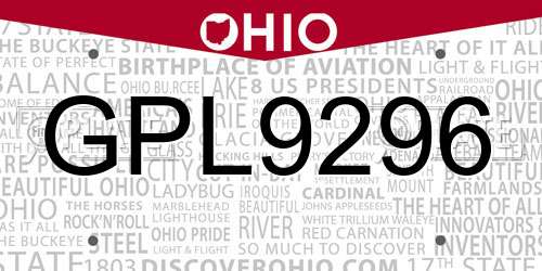 GPL9296 Ohio License Plate