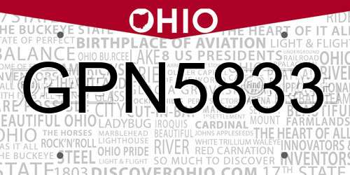 GPN5833 Ohio License Plate