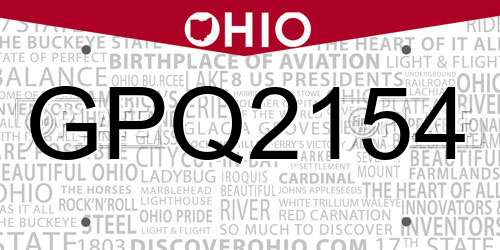GPQ2154 Ohio License Plate