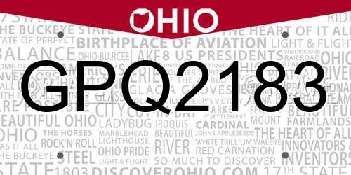 GPQ2183 Ohio License Plate