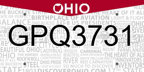 GPQ3731 Ohio License Plate