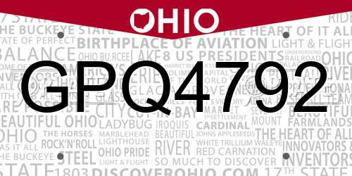 GPQ4792 Ohio License Plate