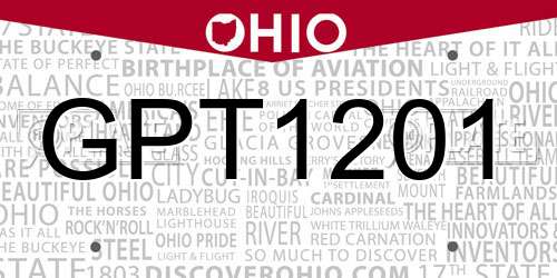 GPT1201 Ohio License Plate