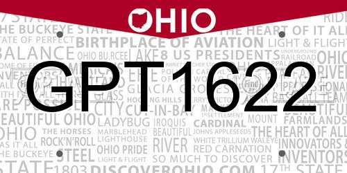 GPT1622 Ohio License Plate