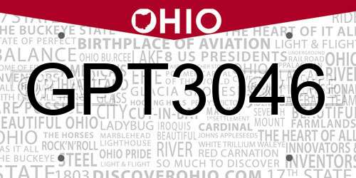 GPT3046 Ohio License Plate