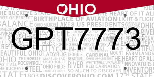 GPT7773 Ohio License Plate