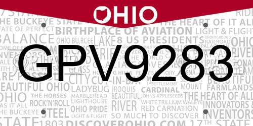GPV9283 Ohio License Plate