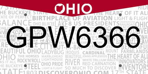 GPW6366 Ohio License Plate
