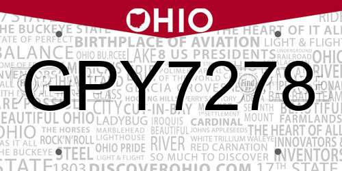 GPY7278 Ohio License Plate