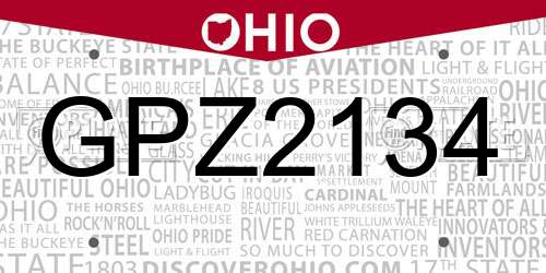 GPZ2134 Ohio License Plate