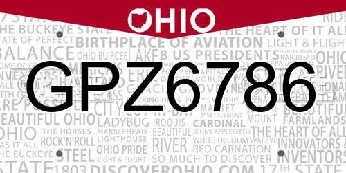 GPZ6786 Ohio License Plate