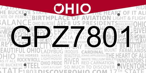 GPZ7801 Ohio License Plate