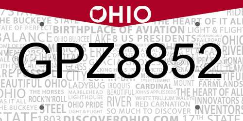 GPZ8852 Ohio License Plate