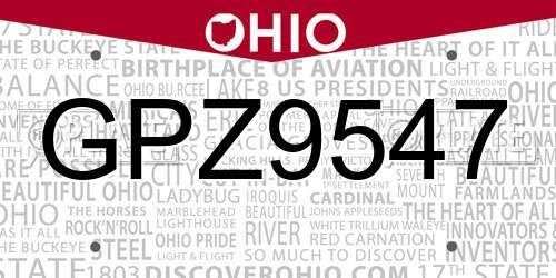 GPZ9547 Ohio License Plate