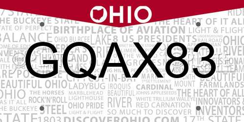 GQAX83 Ohio License Plate