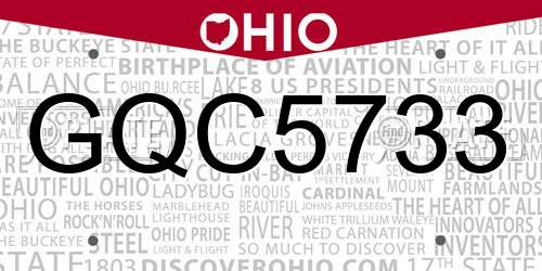GQC5733 Ohio License Plate