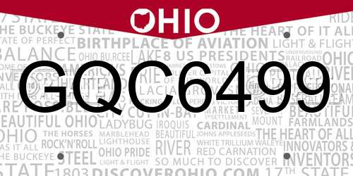 GQC6499 Ohio License Plate