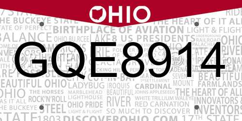 GQE8914 Ohio License Plate