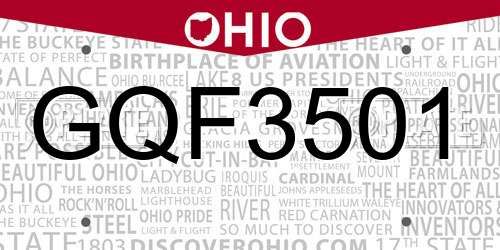 GQF3501 Ohio License Plate