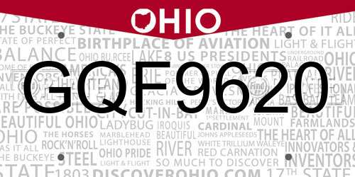 GQF9620 Ohio License Plate