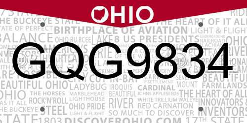 GQG9834 Ohio License Plate