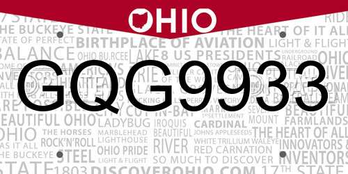 GQG9933 Ohio License Plate