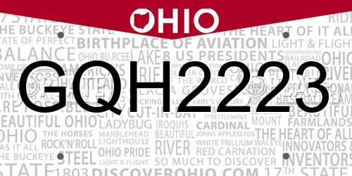 GQH2223 Ohio License Plate