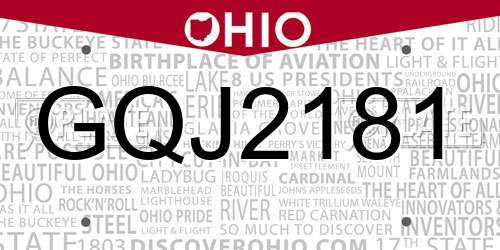 GQJ2181 Ohio License Plate