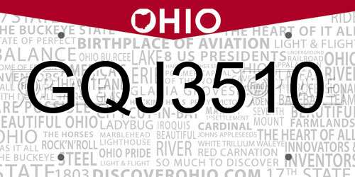 GQJ3510 Ohio License Plate