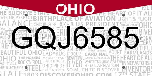GQJ6585 Ohio License Plate