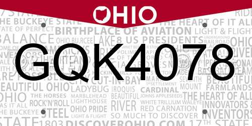GQK4078 Ohio License Plate