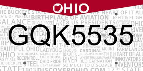 GQK5535 Ohio License Plate