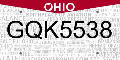GQK5538 Ohio License Plate