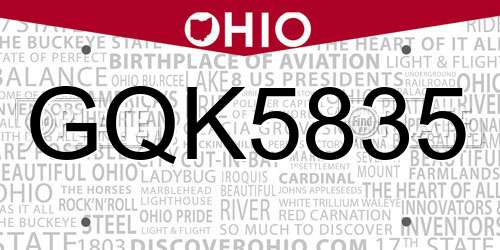 GQK5835 Ohio License Plate