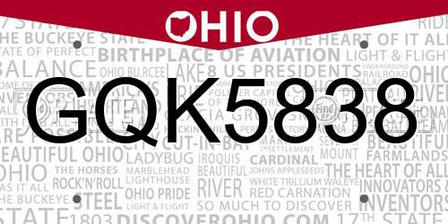 GQK5838 Ohio License Plate