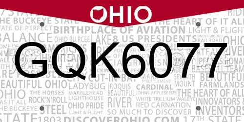GQK6077 Ohio License Plate