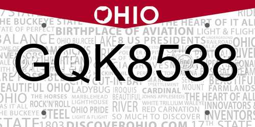 GQK8538 Ohio License Plate