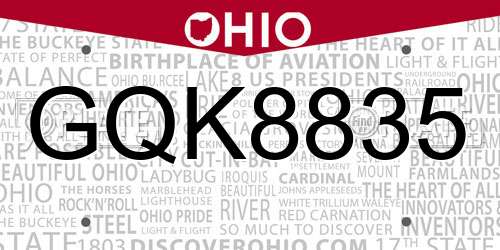 GQK8835 Ohio License Plate