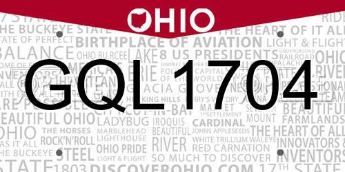 GQL1704 Ohio License Plate