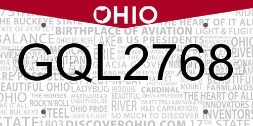 GQL2768 Ohio License Plate