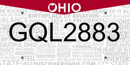 GQL2883 Ohio License Plate