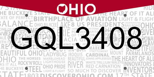 GQL3408 Ohio License Plate