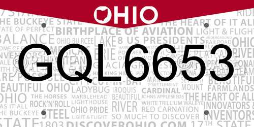 GQL6653 Ohio License Plate