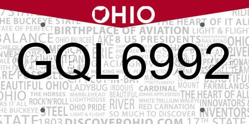 GQL6992 Ohio License Plate