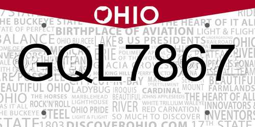 GQL7867 Ohio License Plate