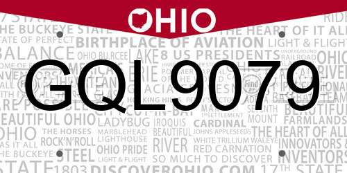 GQL9079 Ohio License Plate