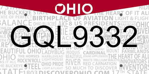 GQL9332 Ohio License Plate