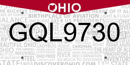 GQL9730 Ohio License Plate