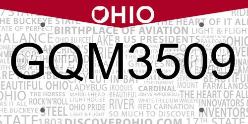 GQM3509 Ohio License Plate